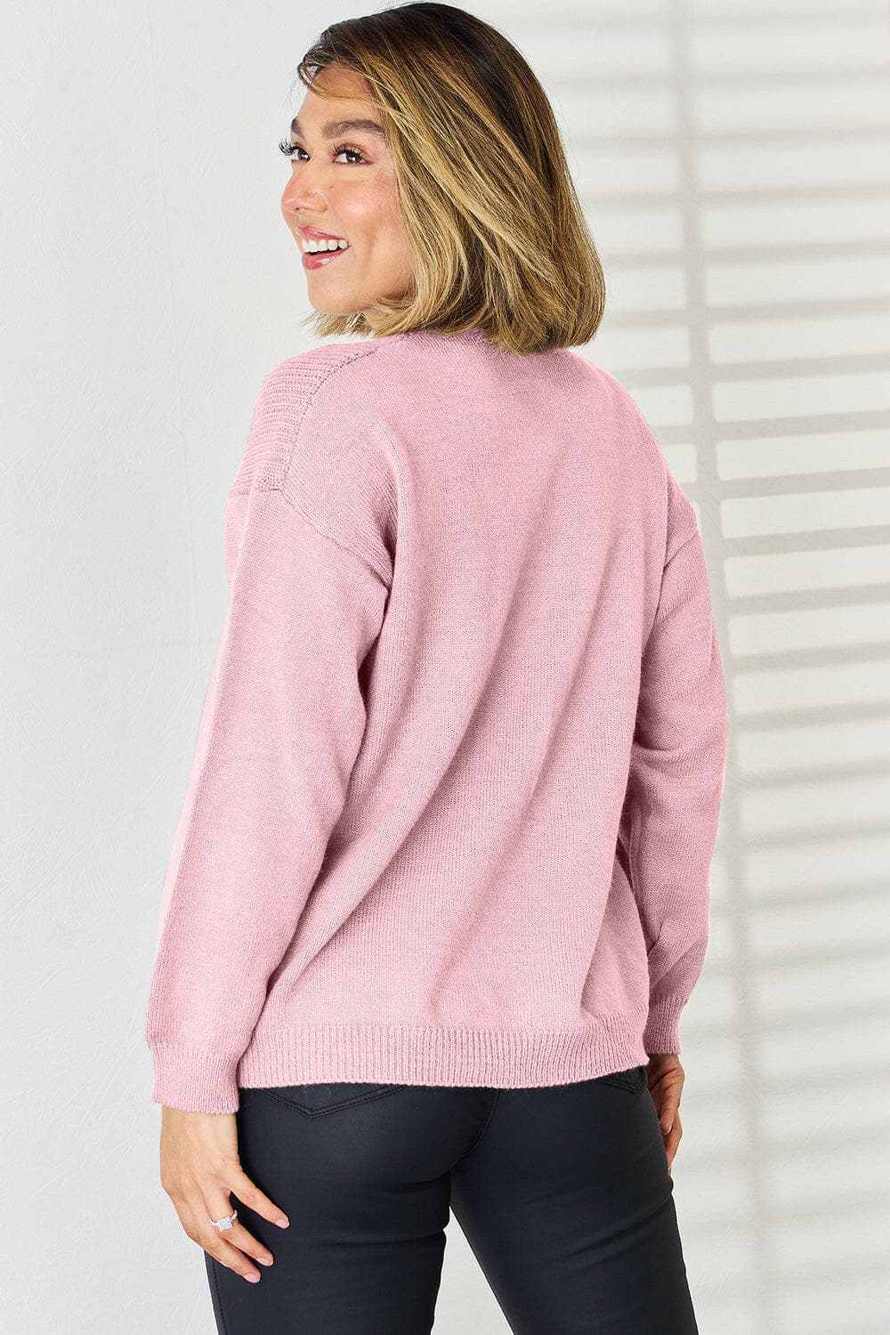 Chic slit tied dropped shoulder sweater - Love Salve